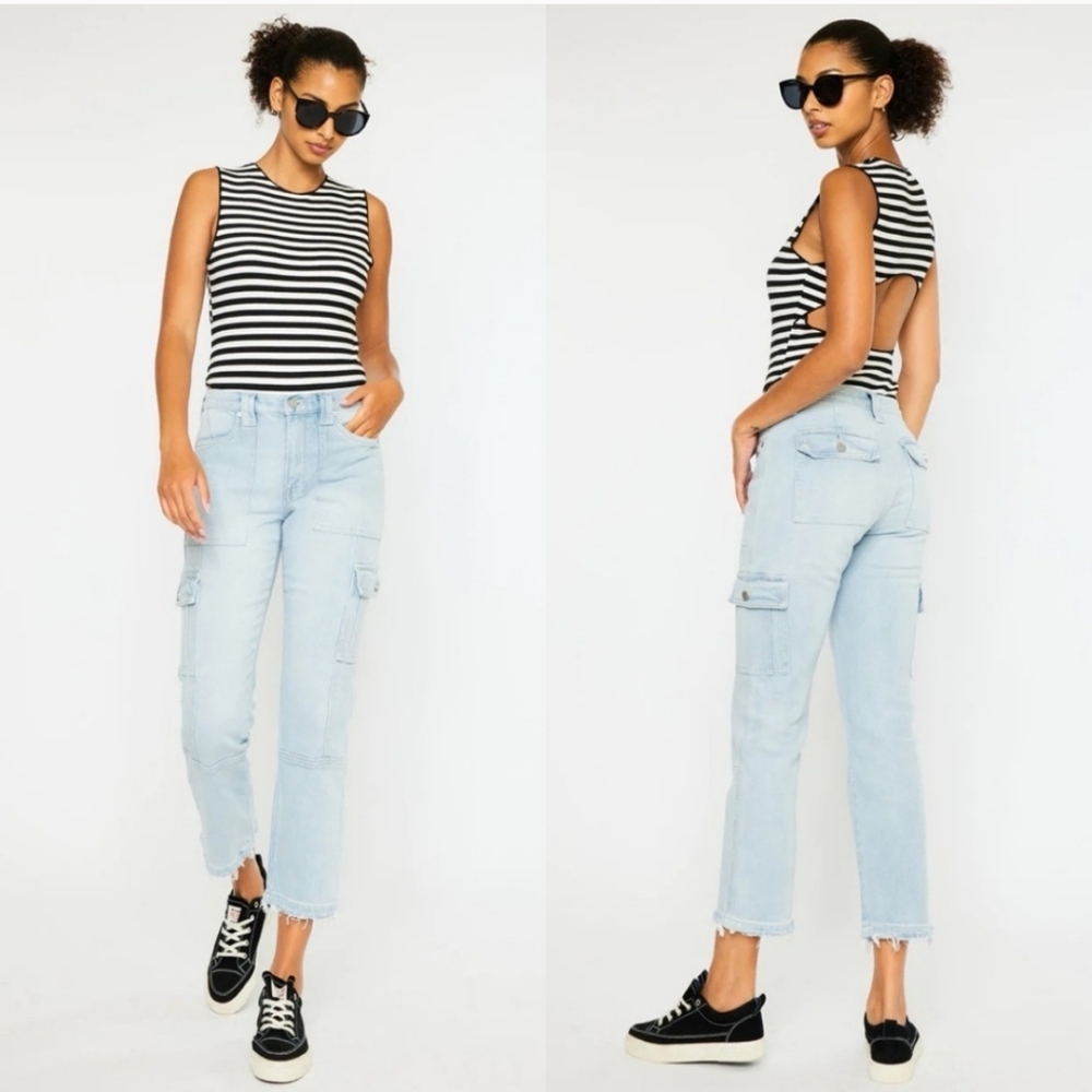 Kancan Felicity High Rise Slim Straight Leg Cargo Jeans 24 NWT New